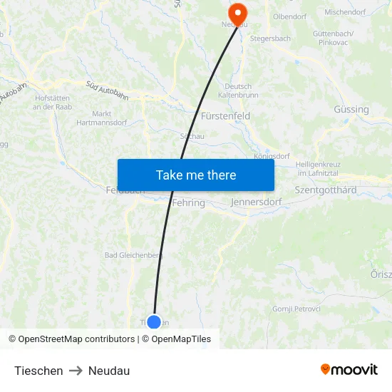Tieschen to Neudau map