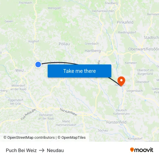 Puch Bei Weiz to Neudau map