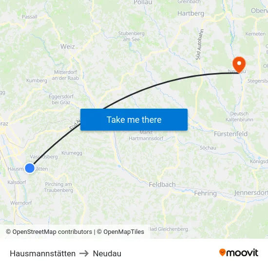 Hausmannstätten to Neudau map