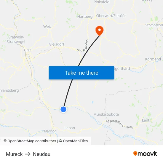 Mureck to Neudau map