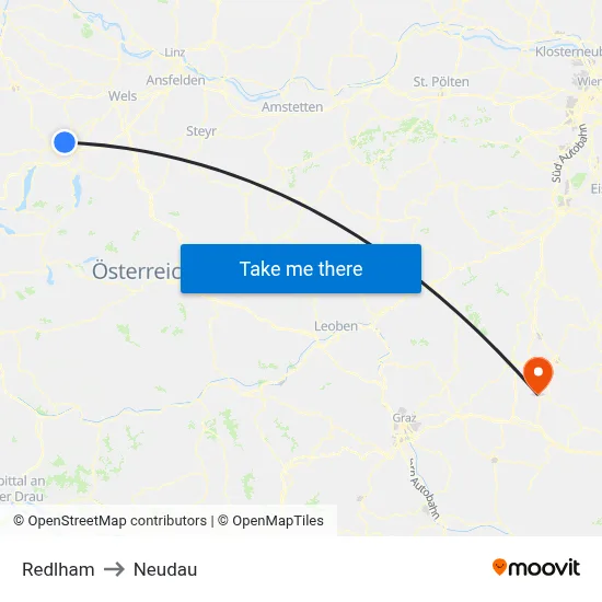 Redlham to Neudau map