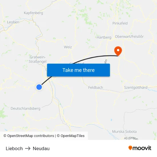 Lieboch to Neudau map