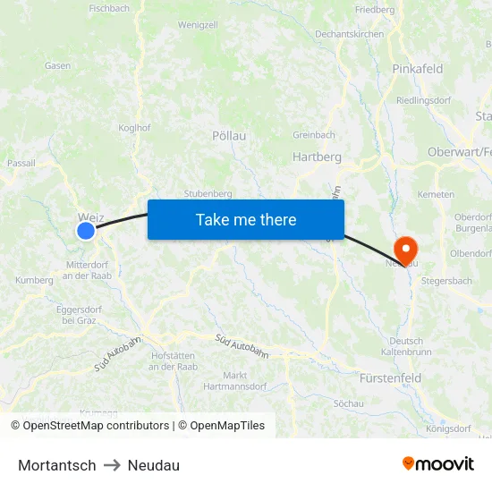 Mortantsch to Neudau map