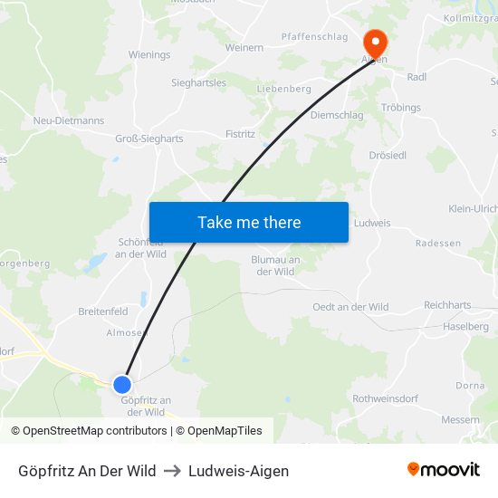 Göpfritz An Der Wild to Ludweis-Aigen map
