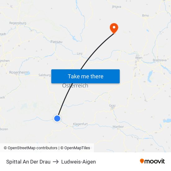 Spittal An Der Drau to Ludweis-Aigen map
