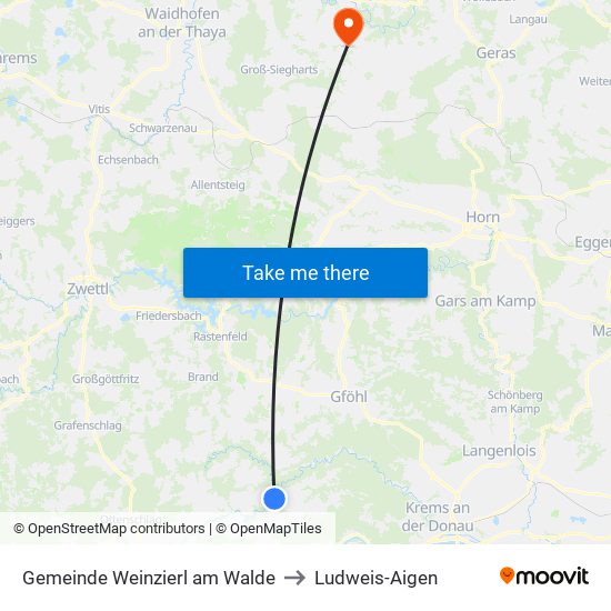 Gemeinde Weinzierl am Walde to Ludweis-Aigen map