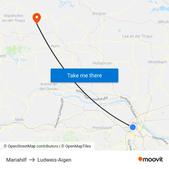 Mariahilf to Ludweis-Aigen map