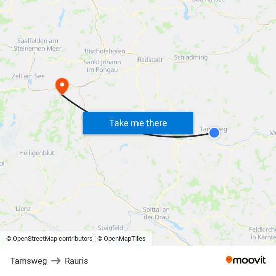 Tamsweg to Rauris map