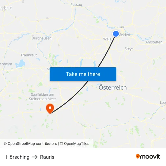 Hörsching to Rauris map