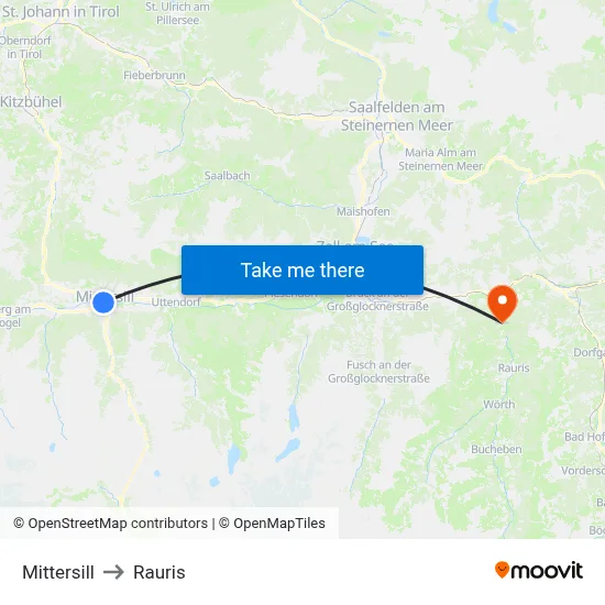 Mittersill to Rauris map