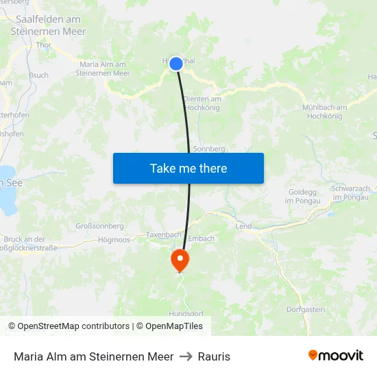 Maria Alm am Steinernen Meer to Rauris map