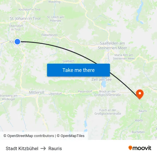 Stadt Kitzbühel to Rauris map
