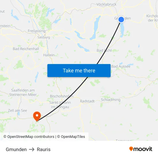Gmunden to Rauris map