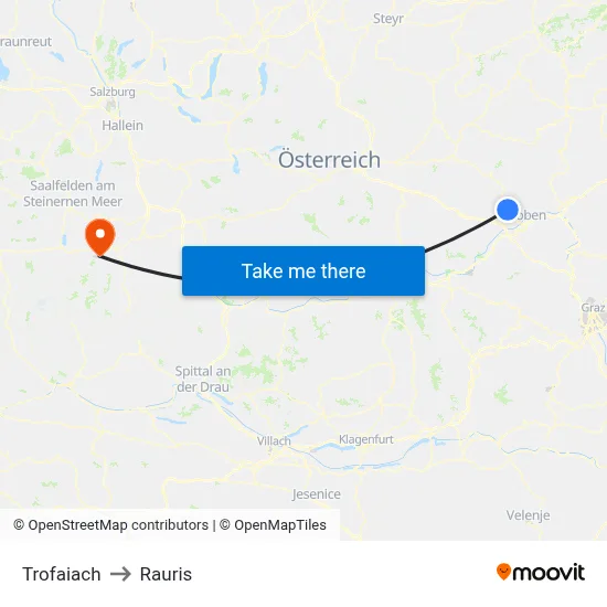 Trofaiach to Rauris map