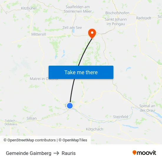 Gemeinde Gaimberg to Rauris map