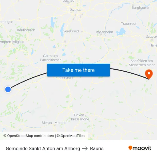 Gemeinde Sankt Anton am Arlberg to Rauris map