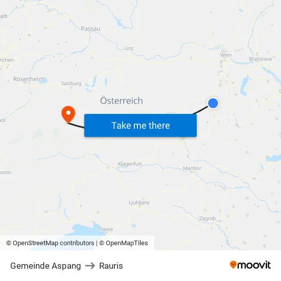 Gemeinde Aspang to Rauris map