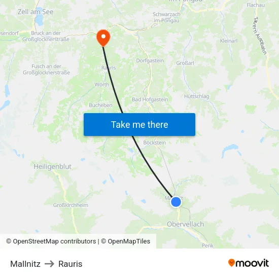 Mallnitz to Rauris map