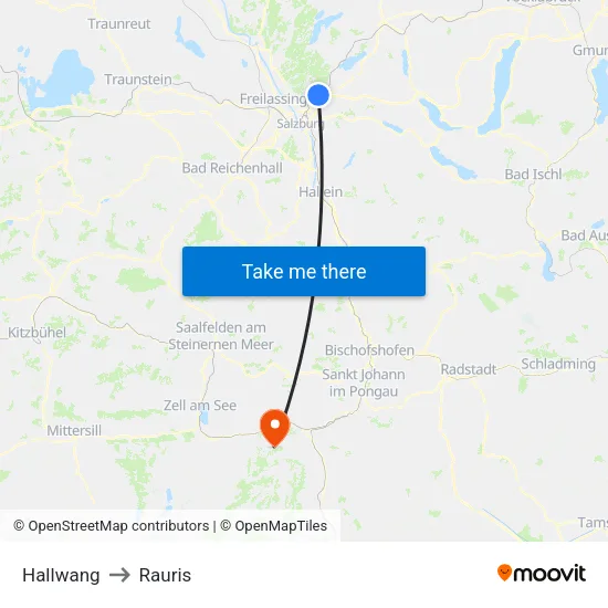 Hallwang to Rauris map