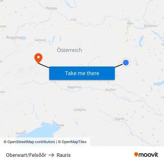 Oberwart/Felsőőr to Rauris map