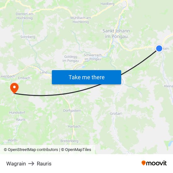 Wagrain to Rauris map