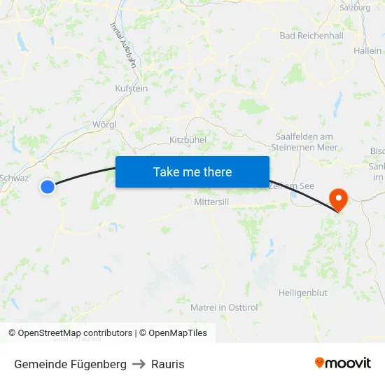 Gemeinde Fügenberg to Rauris map