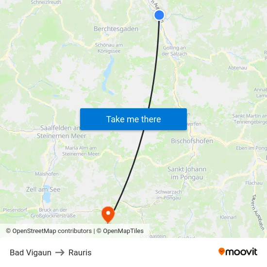 Bad Vigaun to Rauris map