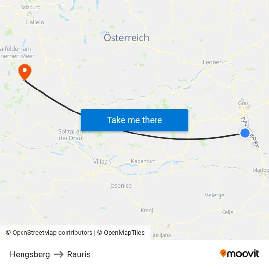 Hengsberg to Rauris map