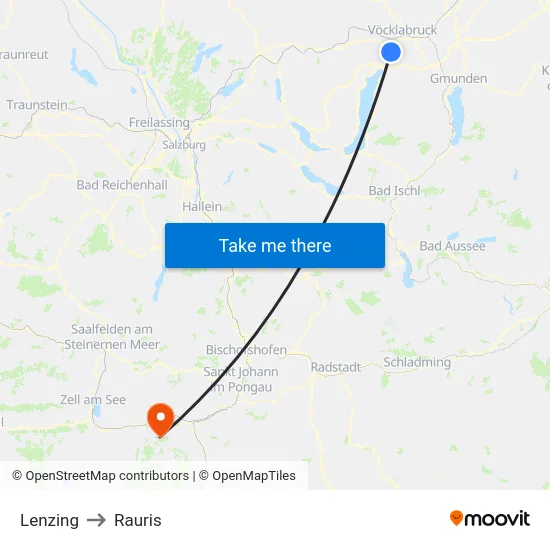 Lenzing to Rauris map