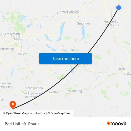 Bad Hall to Rauris map
