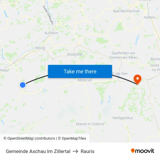 Gemeinde Aschau Im Zillertal to Rauris map