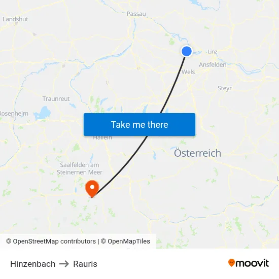 Hinzenbach to Rauris map