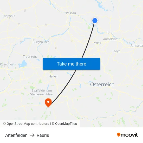 Altenfelden to Rauris map