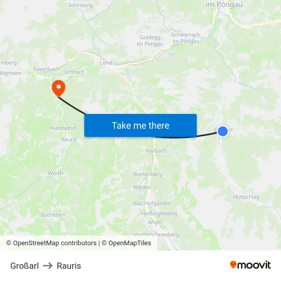 Großarl to Rauris map