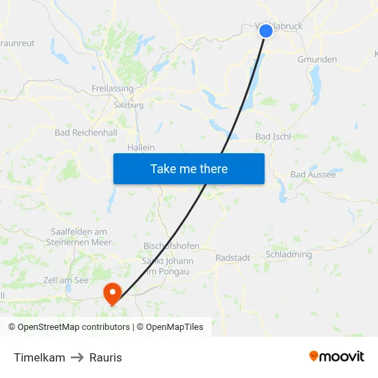 Timelkam to Rauris map