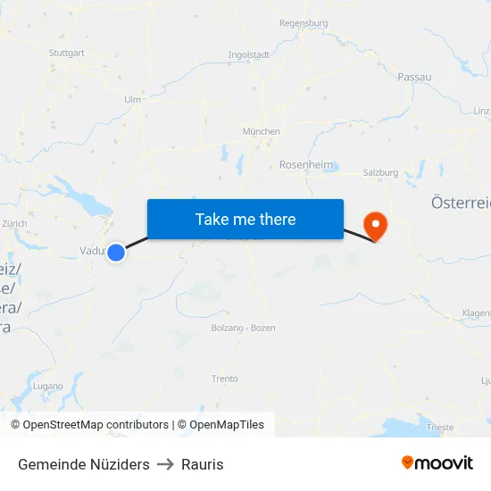 Gemeinde Nüziders to Rauris map