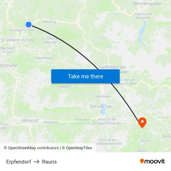 Erpfendorf to Rauris map