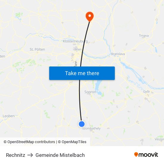 Rechnitz to Gemeinde Mistelbach map