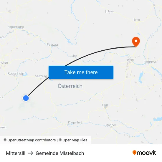 Mittersill to Gemeinde Mistelbach map