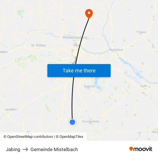Jabing to Gemeinde Mistelbach map