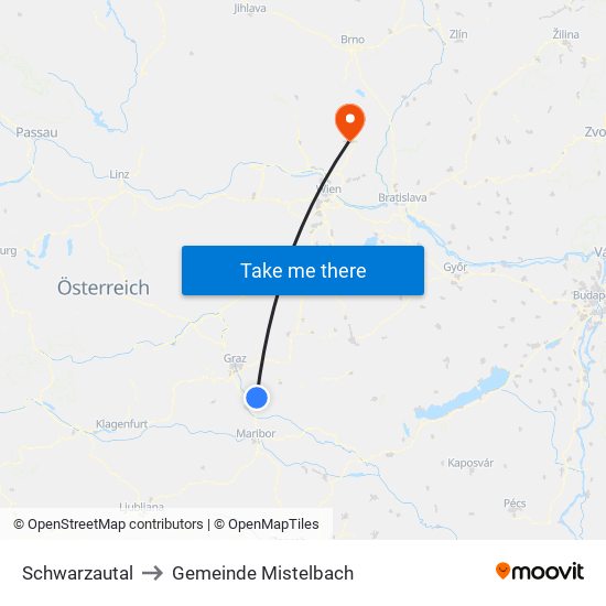 Schwarzautal to Gemeinde Mistelbach map