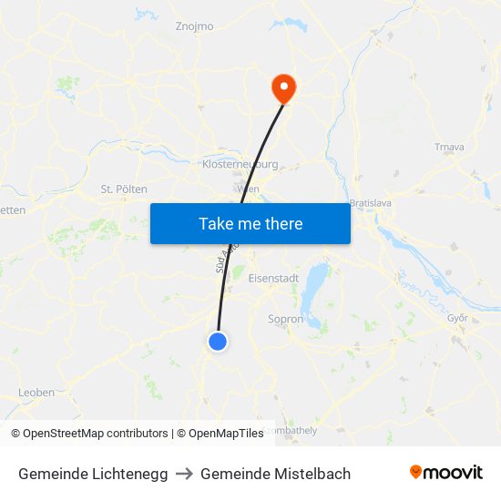 Gemeinde Lichtenegg to Gemeinde Mistelbach map