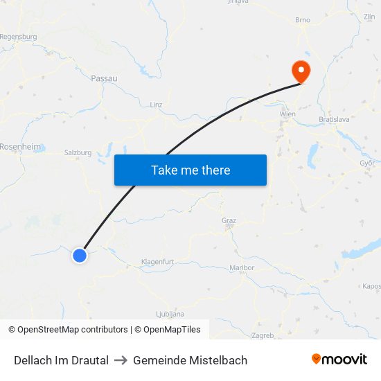 Dellach Im Drautal to Gemeinde Mistelbach map