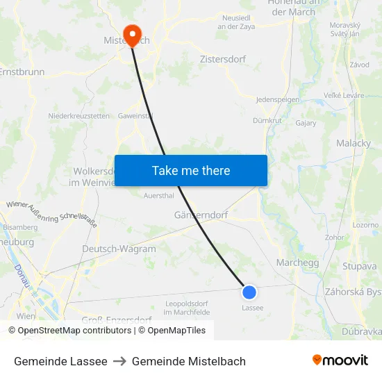 Gemeinde Lassee to Gemeinde Mistelbach map
