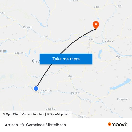 Arriach to Gemeinde Mistelbach map