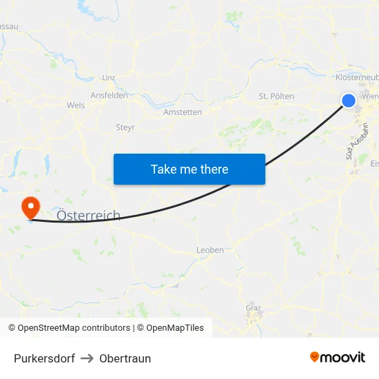 Purkersdorf to Obertraun map