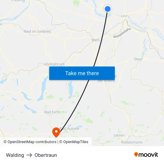Walding to Obertraun map