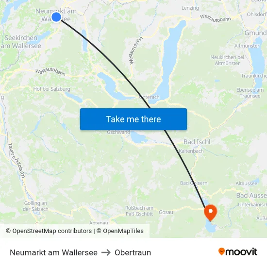 Neumarkt am Wallersee to Obertraun map