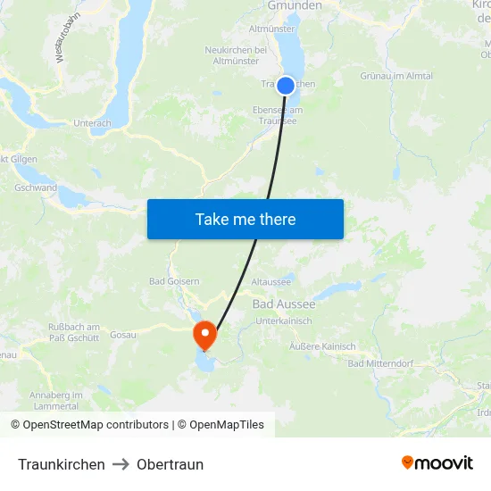 Traunkirchen to Obertraun map