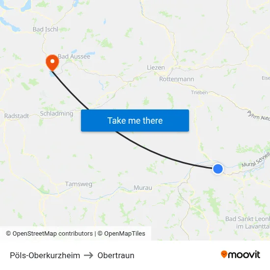 Pöls-Oberkurzheim to Obertraun map